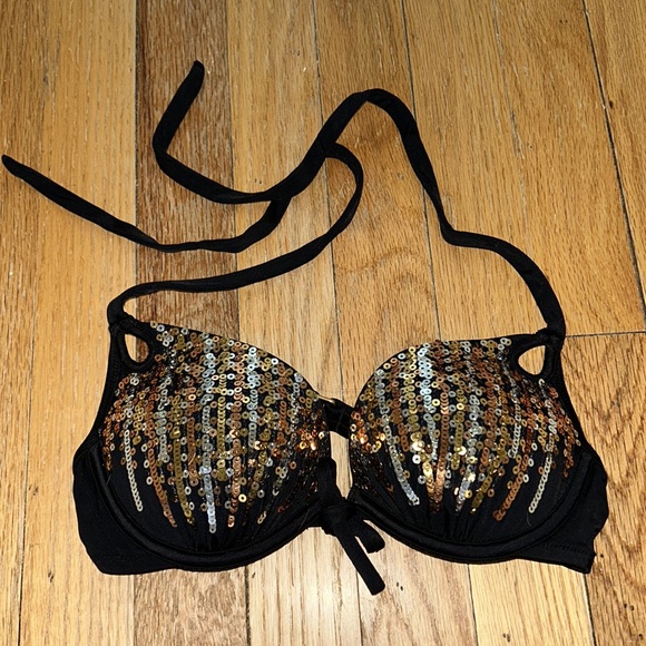 Victorias Secret Gold/Silver Sequined Halter Bathing Suit Top - 32B-LIKE NEW - Picture 1 of 7